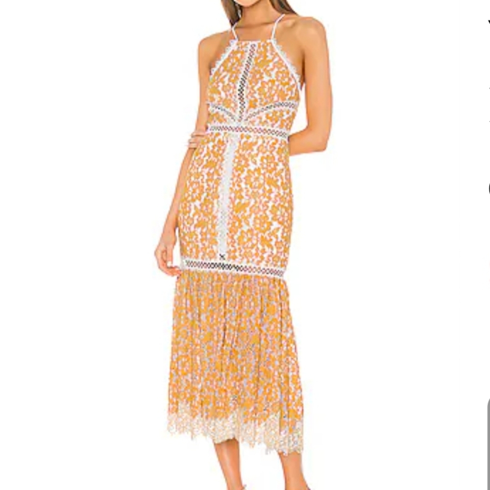 NBD yellow lace halter midi dress size xs